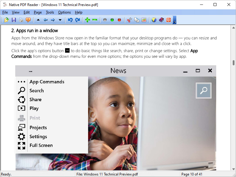 Click to view Native PDF Reader for Windows 11 1.01 screenshot