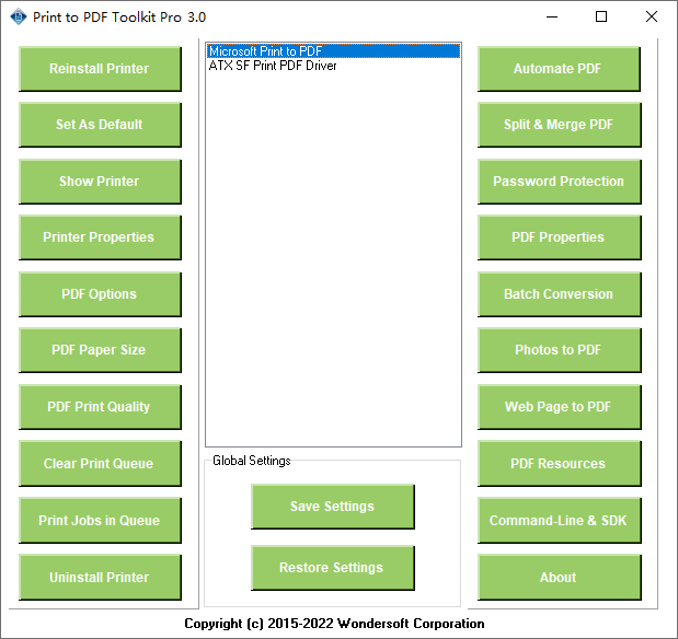 Microsoft Print to PDF printer - Toolkit Pro software